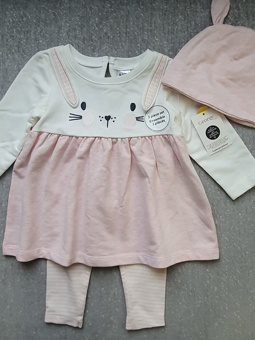 Baby Girls' 3-Piece Bunny Outfit Set Size 6-12 Months